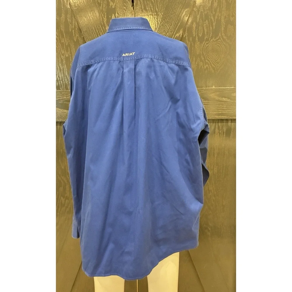 Ariat Mens Long Sleeve Button Up Shirt 2XL Royal Blue Embroidered Spellout Rodeo